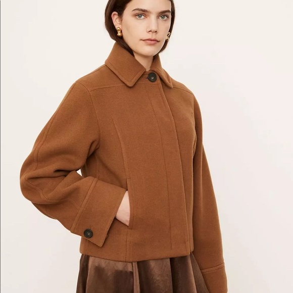 NWT $595 Vince Crop Wool Jacket Coat in Brown - Picture 2 of 5